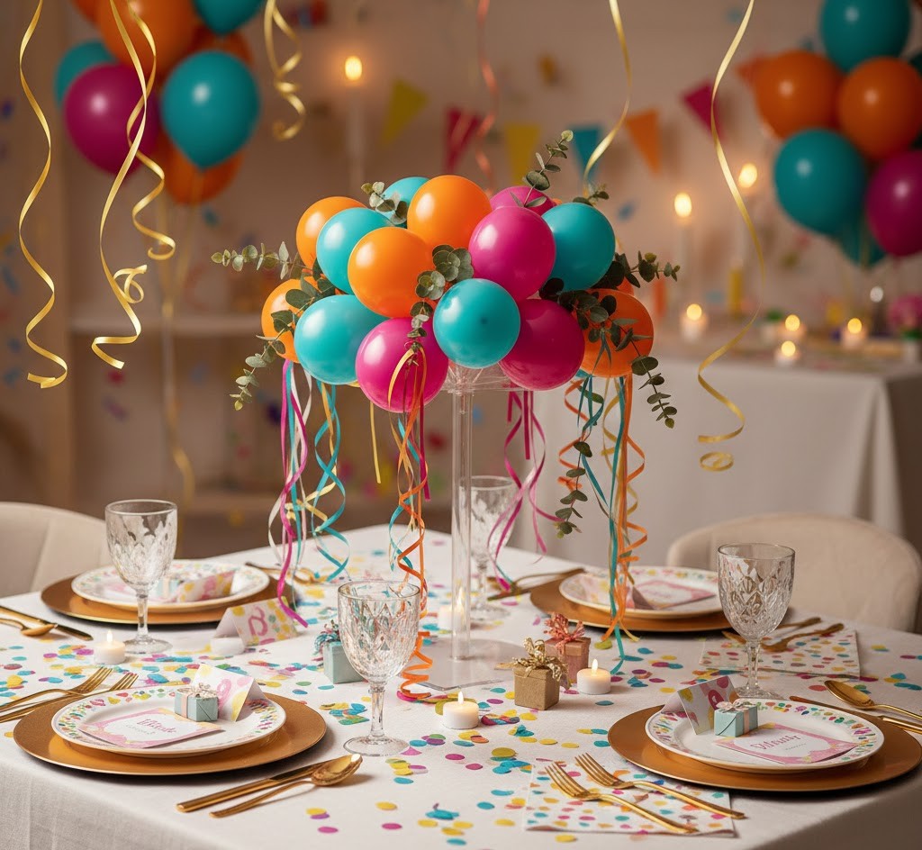 Celebratory birthday party table decor