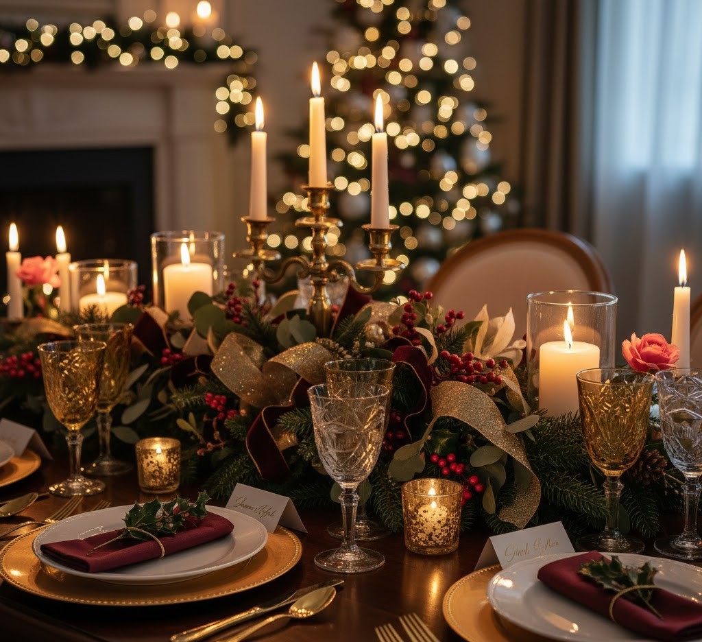 Festive holiday table setting