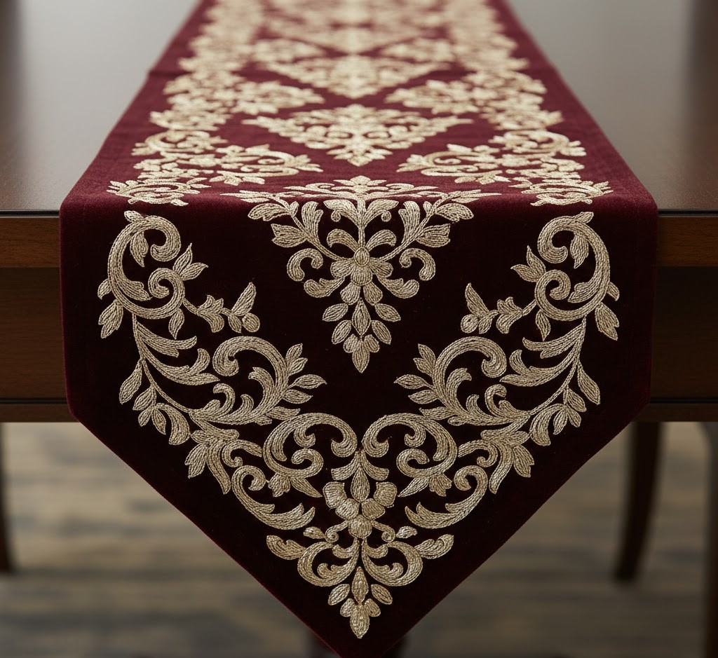 Luxurious table runner with gold details